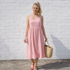 Pieces Cotton Linen Pink Stripe Summer Babydoll Sundress Dress size Large Basic